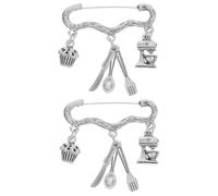 BESPORTBLE 2 Piezas Pines De Cumpleaños Para Mujeres Alfiler Suministros Para Hornear Horneando Oro Fiesta Pequeño Broche Para Chef Aleación De Zinc Silver