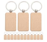 BESPORTBLE 20 llaveros de madera en blanco: llaveros rectangulares sin terminar con aros, etiquetas de madera para manualidades, etiquetas para mascotas, beige