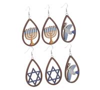 BESPORTBLE 3 Pares Pendientes De Hanukkah Oro Divertido Traviesas Para Pendientes Estéticos Pendientes De Mujeres Pendientes De Jánuca Joyería Judía Pendientes Navideñas De Madera