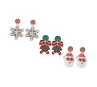 BESPORTBLE 3 Pares Pendientes Navideños de Mujer Set Diseño de Santa Claus Lazos Joyería de Fiesta para Celebraciones y Reuniones Familiares