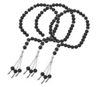 BESPORTBLE 3 piezas Pulseras de Oraciones Islámicas Hechas Mano de Negras Portátiles para Hombres y Mujeres Accesorio Religioso Cultural para y Adoración
