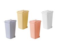 BESPORTBLE 4 piezas Conjunto de Cubos de Basura de Escritorio con Tapa Mini Botes Reciclaje para Oficina y Hogar Organizadores Multifunción para Lápices y Residuos Colores Blanco Amarillo