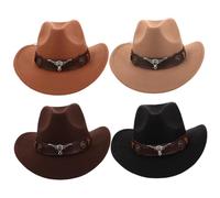 BESPORTBLE 4 piezas Sombrero Unisex de Fieltro con Ala Ancha para Hombres y Mujeres Diseño Clásico Panamá Protector Solar para Verano y Fiestas Temáticas Western de Colores Negro Café Camel