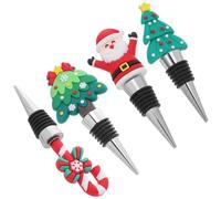 BESPORTBLE 4 Piezas Tapones de Vino Reutilizables de Silicona Diseño Navideño en Forma de Cristal para Botellas, Ligeros y Decorativos para Fiestas y Cocina