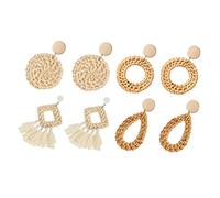 BESPORTBLE 4Pares Pendientes de Ratán Geométricos Hechos Mano Aretes Elegantes Joyería para Mujeres para Amigas y Familiares