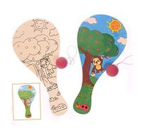 BESPORTBLE 5 Piezas Raquetas de Madera para Pintar Manualmente Diseño Educativo y para Artesanal DIY con Pelota y Seguro y Duradero