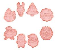 BESPORTBLE 8 Piezas Molde para Galletas Navideñas de Plástico Rosa Diferentes Formas y Patrones, Diseño Estilo Navidad, Rápido de Limpiar y Secar para DIY y Hornear en Familia