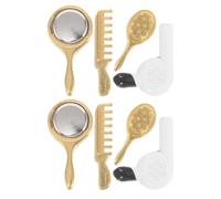 BESPORTBLE 8 Piezas Set Mini Baño para Casa de Muñecas - Tocador con Espejo, Peine y Secador de Pelo Dorado - Accesorios para Decoración y Juego de Imaginación