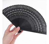 BESPORTBLE Abanico plegable de bambú, abanico de seda vintage, elegante para damas, negro, 31,8 cm