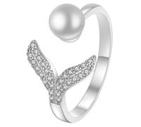 BESPORTBLE Anillo Ajustable para Mujer Perla Simulada en Forma de Sirena, Aleación Resistente Que No Se Deforma, Adecuado para Cumpleaños y Ocasiones Obsequios