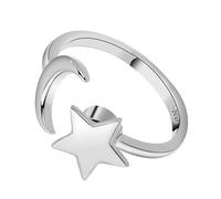 BESPORTBLE Anillo de Estrella y Luna Ajustable para Mujer, Anillo de Apertura en Color Platino Claro, Diseño Giratorio, Tamaño Único, Joyería Elegante para Uso Diario