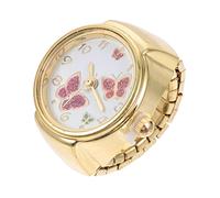 BESPORTBLE Anillo Reloj Decorativo de Metal Diseño de Doble Motivo de Alas, Reloj de Dedo Femenino, Accesorio de Moda para Uso Diario, Tamaño Único, Color Dorado