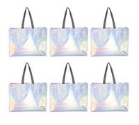 BESPORTBLE Bolsas de Compras de Mano No Tejidas Asas, Tamaño Mediano, Bolsa de Embalaje Reutilizable Acabado Holográfico, 6 Unidades, para Supermercado, Picnic y Almacenamiento Portátil