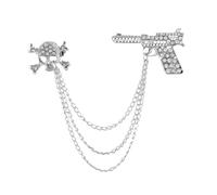 BESPORTBLE Broche de Calavera con Huesos Cruzados y Gemas de Imitación, Borla de Cadena, Aleación Plateada, Accesorio para Trajes y Suéteres de Hombre, Broche Decorativo para Camisas