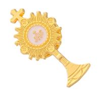 BESPORTBLE Broche de Cáliz Santa Comunión Cruz, Pin de Tono Dorado Esmaltado, Alfiler de Corbata Religioso, Accesorio Católico para Recuerdos y Celebraciones de Comunión, 1 Pieza