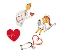 BESPORTBLE Broches Creativos Corazón Pecho, Broche De Moda De Metal, Conjunto 4 Piezas Para Mujer, Accesorios Para Ropa Fiestas y Eventos, Diseño Enfermera y Doctor, Versátiles y Decorativos