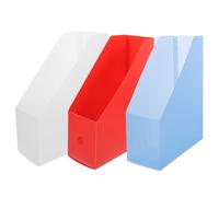 BESPORTBLE Caja Organizadora de Archivos 3 Piezas Transparente Mate, Azul y Roja, Organizador de Libros para Escritorio, Archivador Vertical Multifuncional para Almacenamiento y Organización