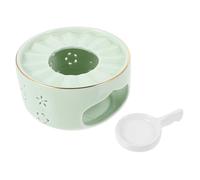 BESPORTBLE Calentador de Té de Cerámica Base para Vela, Diseño Delicado Color Verde Claro Soporte para Cera y Cuchara, Adecuado para Sala de Estar, Oficina y Cafetería