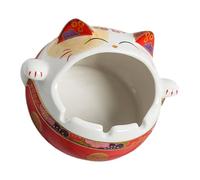 BESPORTBLE Cenicero de Cerámica Rojo Diseño de Gato Fortuna Contenedor de Cenizas Resistente al Fuego Decoración Navideña para Escritorio Depósito para Colillas de Cigarros Uso Doméstico