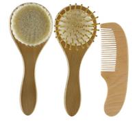BESPORTBLE Cepillo de Lana y Peine de Madera para Cerdas Suaves para Cuidado Delicado del Cabelludo Masaje Seguro y Limpieza Eficaz para Recién Nacidos y Pequeños Incluye Estuche Compacto