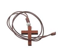 BESPORTBLE Collar Colgante de Cruz de Madera Natural Pequeño, Cuerda de Cera Ajustable, Diseño Artesanal Ligero y Cómodo para Mujer, Accesorio Espiritual y Obsequio Religioso de Bautismo