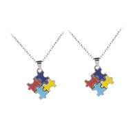 BESPORTBLE Collar de Rompecabezas de Autismo 2 Piezas Aleación Ligera y Delicada para Obsequio de Cumpleaños Diseño Brillante y Decorativo Único