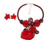 BESPORTBLE Conjunto de Joyería Boho Africana Hecho Mano Collar y Pendientes Llamativos con Flores de Resina Collar Babero Grueso de Aluminio Trenzado para Mujer Accesorios Étnicos Duraderos y