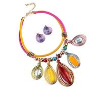 BESPORTBLE Conjunto De Pendientes Colgantes y Collar Llamativo De Resina, Joyas Africanas Para Mujer, Estilo Clásico Artesanal, Adecuado Para Bodas y Fiestas, Colorido, 2 Piezas