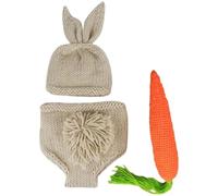 BESPORTBLE Conjunto de Ropa para Sesión de Fotos de Ñiño Recién Nacido 0-2 Meses Traje de Crochet de Hilo de Lana Gorro de Orejas de Conejo Pantalones y Zanahoria Tejida Accesorios para
