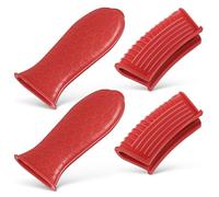 BESPORTBLE Cubiertas Soporte Antideslizante para Mangos de Hierro Fundido Pack 4 Piezas 2 Soportes Protección Térmica para Mangos de Sartenes de Silicona Roja para Cocina