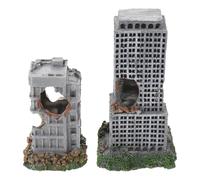 BESPORTBLE Decoración para Peceras de Ruinas de Resina Realista, 2 Piezas de Edificio Antiguo para Acuario, Escondite Natural para Peces y Camarones, Adorno Paisajístico Resistente al Agua