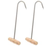 BESPORTBLE Gancho para Carne de Acero Inoxidable T de 28 CM Mango de Madera 2 Unidades Gancho para Colgar y Asar Carne Suministros de Carnicería para Barbacoa Matadero y Cocina