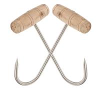 BESPORTBLE Ganchos para Carne T de Acero Inoxidable 19 CM Mango de Madera 2 Unidades Ganchos para Colgar Despiece y Asadores Herramienta Profesional para Carnicería y Matadero
