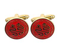 BESPORTBLE Gemelos de Cobre en Rojo Estilo Chino para Novios y Padrinos Diseño Doble Felicidad Accesorios para Camisa Ideales para Bodas y Fiestas