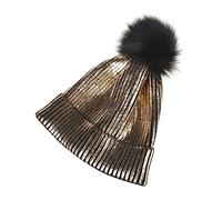 BESPORTBLE Gorro Beanie de Mujer con Pom Pom y Brillo Metálico Sombrero Chic para Invierno Accesorio Elegante Color Dorado