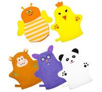 BESPORTBLE Guantes de Baño para Bebés 5 Piezas Algodón Diseño de Frutas Mix, Guante de Ducha Reutilizable para Exfoliar, Masajear y Limpiar Piel Delicada Baño Infantil Varios estilos