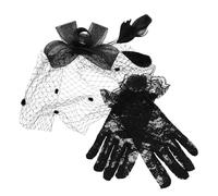 BESPORTBLE Guantes De Sombrero De Copa Con Velo Para Adultos Guantes De Malla Para Mujer Guantes Cortos De Malla Guantes De Encaje Para Mujeres Velo De Malla Cordón Black
