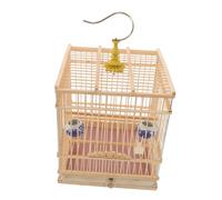 BESPORTBLE Jaula De Pájaros De Bambú Jaula Pequeña Rectangular para Canarios y Pinzones con Gancho Bandeja Desmontable para Pájaros Cantores y Jilgueros Interiores