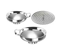 BESPORTBLE Juego de 3 embudos para conservas de acero inoxidable con boca ancha y colador para llenar botellas con carne, salsa, mermelada, ensalada o aceite.