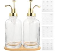 BESPORTBLE Juego de Dispensadores de Jarabe para Cocina Botellas de Vidrio Transparentes y Diseño Multiuso Adecuado para Café Casero en Color Dorado y Madera
