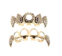 BESPORTBLE Juego de Parrillas Dentales Doradas Colmillos de Vampiro y Detalles Huecos de Cobre y Rhinestones para Fiestas Temáticas y Halloween Único y Compatible