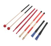 BESPORTBLE Kit de Baquetas para Batería de Percusión 8 Piezas con Bolsa Portátil Negra, Mazo Antideslizante Rojo, Escobillas de Nylon Azul y Pinceles de Madera y Nylon Rojo para Jazz y Pop