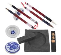 BESPORTBLE Kit de Caligrafía China para Principiantes con Pinceles de Madera y Papel Vintage, Incluye Tinta Sólida y Paño Cerámico, Perfecto para Escritura y Pintura en Color Aleatorio
