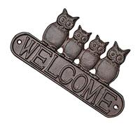 BESPORTBLE Letrero de Bienvenida de Hierro Rústico para Puerta Exterior con Diseño de Búho Decoración Resistente para Jardín y Porche Placa Colgante Ornamental Vintage