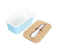 BESPORTBLE Mantequera de Cerámica Rectangular 600 Ml con Cuchillo Integrado Tapa Hermética Azul Claro para Conservación y Almacenamiento en Encimera o Refrigerador