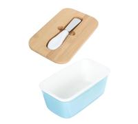 BESPORTBLE Mantequillera Rectangular de Cerámica Azul Claro 600 Ml con Tapa Hermética y Cuchillo Incluido Recipiente para Mantequilla y Queso para Encimera o Refrigerador