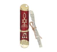 BESPORTBLE Mezuzá de Puerta Metálica Dorada con Rollo Religioso Rojo, Placa Mezuzá Judaica para Decoración del Hogar, Símbolo de Bendición y Santidad, Accesorio para Marco de Puerta