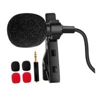 BESPORTBLE Micrófono de Solapa Omnidireccional Clip 3,5 Mm para PC y Teléfono Móvil, Mini Micrófono de Grabación Cable de 1,5 M, Incluye Esponjas Negras y Rojas, Adecuado para Entrevistas