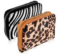 BESPORTBLE Monedero De Mujer Cartera Pequeña De Piel Sintética Cremallera Diseño Animal Ligero y Portátil para Uso Diario y Viajes Conjunto 2 Piezas Leopardo y Cebra