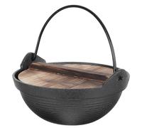 BESPORTBLE Olla Pequeña de Hierro Fundido de 18 CM Tapa de Madera Multifuncional para Camping y Uso Individual Antiadherente Resistente y Fácil de Limpiar Adecuado para Exteriores y